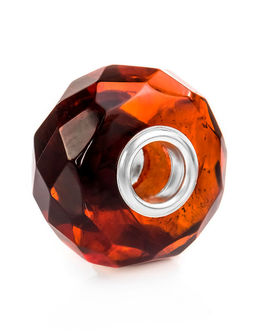 Бусина-шарм для модульного браслета из янтаря вишнёвого цвета Алмазная грань