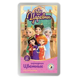 ВКФ Царевны Набор цветных карандашей Царевны TSR-CPM-6012 заточенный 2 х 12 цв. в металлической коробке