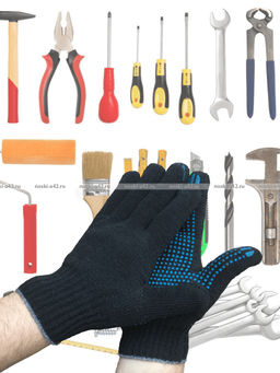 Цена за 10 пар.Перчатки рабочие хб с ПВХ - 10 класс, 5-и нитка СТАНДАРТ ЧЕРНЫЕ