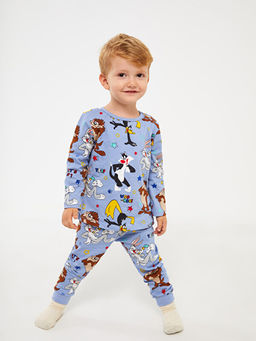 Bisiklet Yaka Looney Tunes Bask?l? Erkek Bebek Pijama Tak?m?