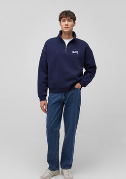 Mavi Logo Bask?l? Yar? Fermuarl? Lacivert Sweatshirt