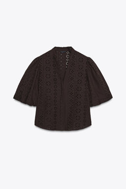 SHIRT WITH CUTWORK EMBROIDERY AND PUFF SLEEVES - Zara фото 7