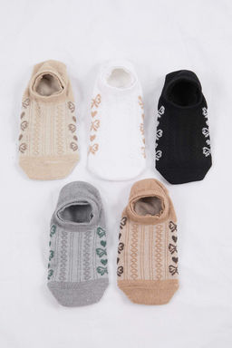 Siyah-Bej 5li Kalp Jakar Orme Corap THMSS26CO00009