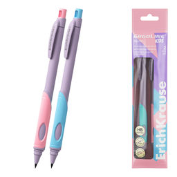 Цена за 12 шт. Набор из 2 механических карандашей ErichKrause ErgoLine® Kids Pastel 2.0 мм, с точилкой, НВ (в пакете 2 шт.)