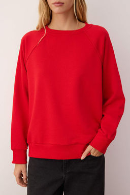 K?rm?z? Relaxed/Rahat Kal?p Basic Reglan Kol Bisiklet Yaka Orme Sweatshirt TWOAW26SW00030 - Trendyolmilla фото 3