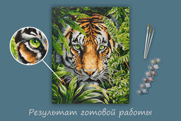 ФРЕЯ PNB/PLC-274 Набор для раскрашивания по номерам ( цветной холст ) 50 х 40 см Затаившийся тигр