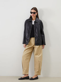 Oversize Kad?n Deri G?r?n?ml? Ceket