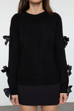 Siyah Kol Kurdele Fiyonk Detayl? Triko Kazak TWOAW25KZ00388 - Trendyolmilla фото 3