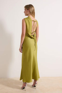 Yag Yesil Saten Dokuma Midi Abiye & Mezuniyet Elbisesi TPRSS26EL00057