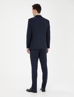 Lacivert Slim Fit %100 Y_n Ekose Tak_m Elbise