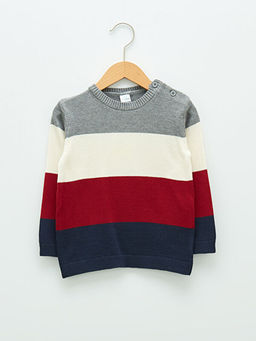 Bisiklet Yaka Uzun Kollu Renk Bloklu Erkek Bebek Triko Kazak