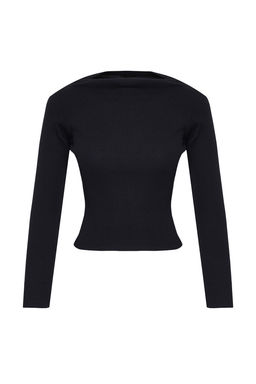 Trendyolmilla Siyah Kay?k Yaka Fitted/Vucuda Oturan Fitilli Esnek Orme Bluz TWOAW25BZ00271  фото 6