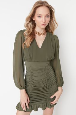 TRENDYOLMILLA Murdum Duz Buzgu / Drape Mini Dokuma Elbise TWOAW23EL01044  фото 13