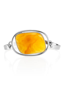 Стильный браслет из натурального цельного янтаря медового цвета Глянец