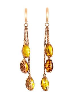 Изысканные серьги из золоченного серебра с натуральным янтарём Касабланка, 810104228