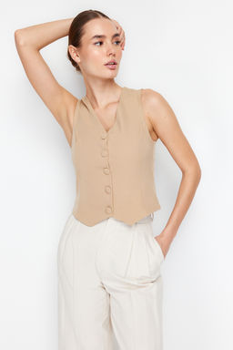 Vizon Fitted Dugmeli Crop Dokuma Yelek TWOSS21YE0009