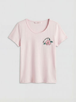 Bisiklet Yaka ?i?ekli Kad?n Kaprili Pijama Tak?m?