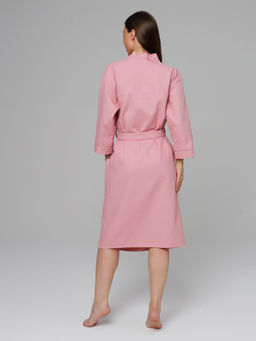 Женский укороченный вафельный халат с планкой пудрово-розовый В-11 (102) - Росхалат фото 2