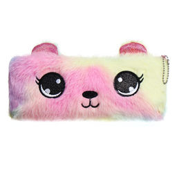 Пенал школьный меховой на молнии Calligrata «Мишка», пушистый, с ушками, МИКС