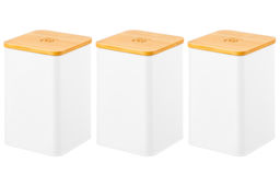 Набор 3 банок для сыпучих продуктов 1,1 л 9,5*9,5*14,5 см Чай, кофе, сахар белый с бамбук.крышк - Elan gallery фото 5