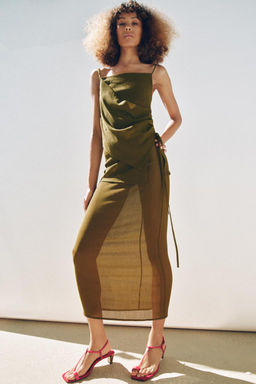 SEMI-SHEER TEXTURED ASYMMETRIC TOP