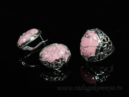 Кольцо Серьги с кахолонгом (имитация) цв. розовый размер 19