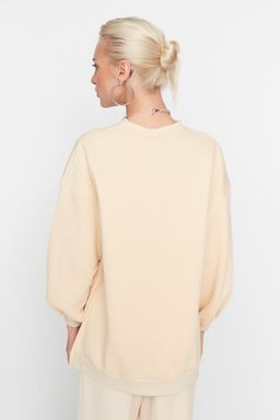 Bej Oversize/Genis Kal?p Y?rtmac Detayl? Kal?n Ici Polarl? Orme Sweatshirt TWOAW23SW00195