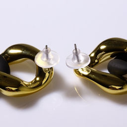 Серьги металл «Цепь» диагональ, 2 полых ромба, цвет золотисто-чёрный