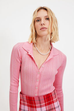 TRENDYOLMILLA Kahverengi Fitilli Polo Yaka Triko H?rka TWOAW20HI0070 фото 9