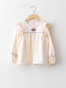 Bisiklet Yaka Nak??l? Uzun Kollu Viskon K?z ?ocuk Bluz