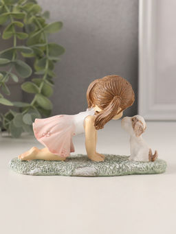 Фигурка полистоун «Малышка играет с щеночком на лужайке», розовый, 12×5×7.5 см
