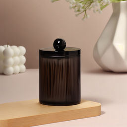 Органайзер для для ватных палочек, с крышкой, d=7×10.5 см, полупрозрачный, чёрный