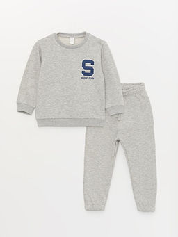 Bisiklet Yaka Bask?l? Uzun Kollu Erkek Bebek Sweatshirt ve E?ofman Alt 2li Tak?m