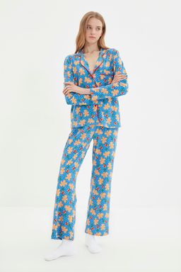 Trendyolmilla Mavi %100 Pamuklu Y?lbas? Temal? Orme Pijama Tak?m? THMAW22PT1204  фото 10
