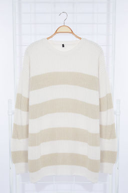 TRENDYOL MAN Koyu Yesil Casual Oversize Fit Genis Kal?p Bisiklet Yaka Cizgili Triko Kazak TMNAW23KZ00106 - Trendyolmilla фото 47
