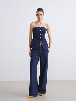 Beli Kemerli Wideleg Kad?n Jean Pantolon