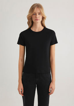 Bisiklet Yaka Siyah Basic Tisort - Mavi фото 3