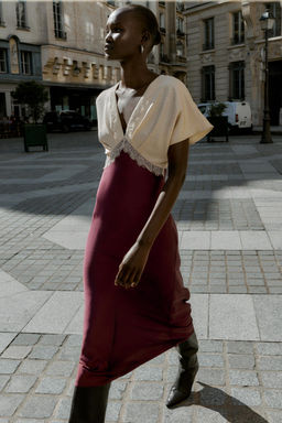 SATIN MIDI DRESS WITH LACE TRIM - Zara фото 4