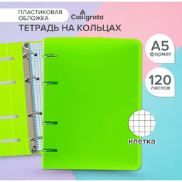 Тетрадь на кольцах, в клетку, 120 листов Салатовая, пластиковая обложка, блок офсет - Calligrata фото 8