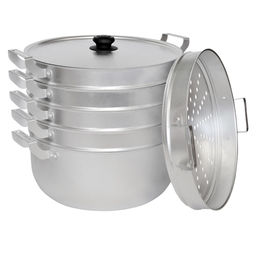 Манты-казан (мантоварка) алюминиевая 13л, д34см, h40см, s1,2-1,75мм, 4 сетки, с фланцем, матовый, металлическая крышка (Россия) - Домашняя мода фото 6