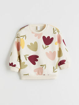 Bisiklet Yaka ?i?ekli K?z ?ocuk Sweatshirt