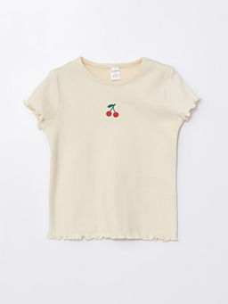 Bisiklet Yaka Bask?l? K?sa Kollu K?z Bebek Ti??rt