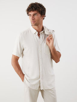 Regular Fit K?sa Kollu Keten Kar???ml? Erkek G?mlek