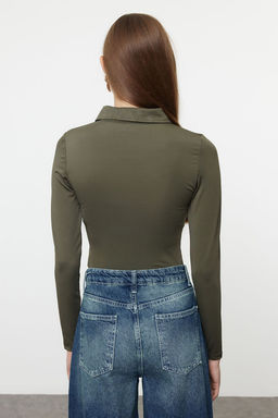 Haki Fermuar Yaka Detayl? C?tc?tl? Esnek Orme Body TWOAW24BD00005