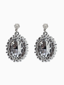 Серьги со стразами "Овал грань", цвет белый в серебре