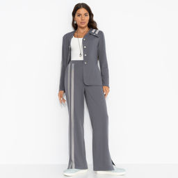 Брючный костюм с лампасами, Личное превосходство (серый, 2 в 1, с поясом) - Charutti фото 7