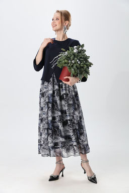 Платье NIKVA н1007-2 индиго и серая абстракция  фото 7