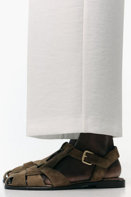 SPLIT SUEDE CAGE SANDALS