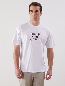 Bisiklet Yaka K?sa Kollu Bask?l? Penye Erkek Ti??rt