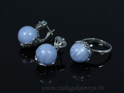 Кольцо Серьги с голубым агатом имитация (сапфирин) размер 20